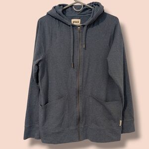 Pact Blue Organic Cotton French Terry Pocket Front Full Zip Hoodie M
